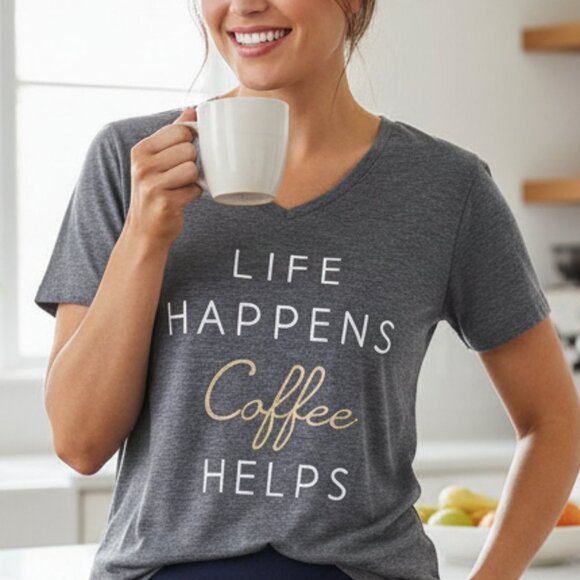 Apt. 9 "Life Happens Coffee Helps" Graphic Tee - Picture 1 of 9